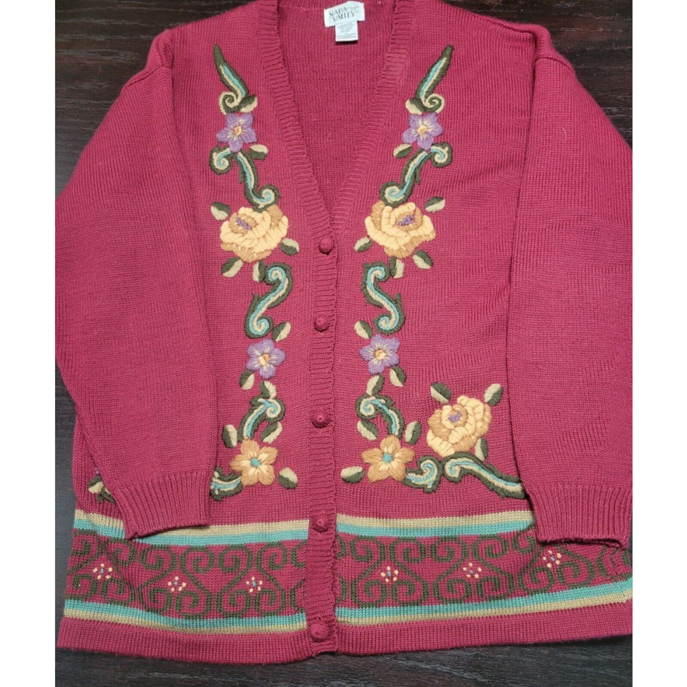 Napa Valley Womens Embroidered Cardigan Sweater Size L
